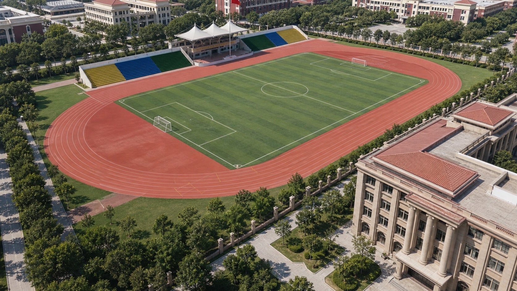 Athletics field and campus · aerial view